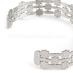 Non-Tarnish 304 Stainless Steel Hollow Flower Open Cuff Bangles for Women&nbsp;BJEW-K241-03C-P