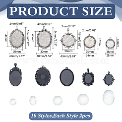 20Pcs 10 Styles Tibetan Style Antique Silver Alloy Flat Oval Pendant Cabochon Settings&nbsp;TIBEP-ME0001-05