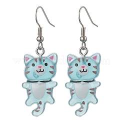 Iron Transparent Resin Cat Shape Dangle Earrings&nbsp;EJEW-JE06379
