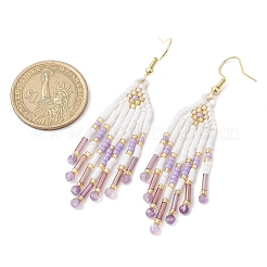 Woven Seed Beads & Natural Gemstone Tassel Earrings&nbsp;EJEW-MZ00154