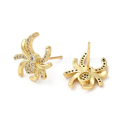 Rack Plating Brass Spider Stud Earrings with Cubic Zirconia&nbsp;EJEW-D061-58G