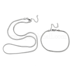 304 Stainless Steel Box Chain Necklace and Bracelet Set&nbsp;SJEW-D091-03P