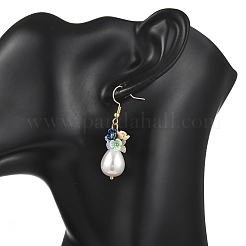 Teardrop Electroplate Shell Pearl & Resin Flower Dangle Earrings&nbsp;EJEW-JE07167