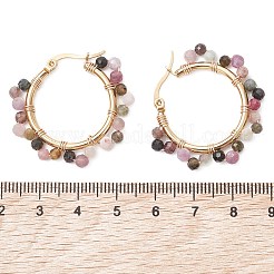 2 Pairs 2 Styles Natural Multicolor Tourmaline  Hoop Earrings&nbsp;EJEW-JE06942
