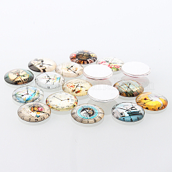 Clock Printed Glass Cabochons&nbsp;GGLA-A002-25mm-YY