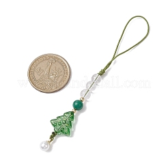 Brass Glass with Natural Quartz Crystal with Natural White Jade Mobile Straps&nbsp;HJEW-JM02288
