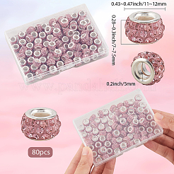80Pcs Polymer Clay Rhinestone European Large Hole Beads with Silver Color Plated Brass Cores&nbsp;FPDL-LT0001-02C