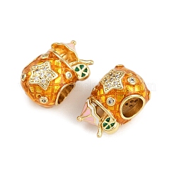Brass Micro Pave Clear Cubic Zirconia European Enamel Beads&nbsp;KK-D421-06G