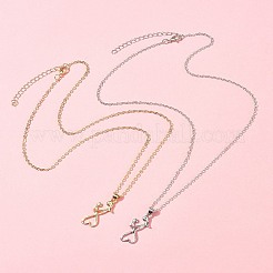 2Pcs 2 Colors Mom Daughter Hand in Hand Family Heart Alloy Pendant Necklaces&nbsp;NJEW-FS0001-10B