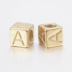 304 Stainless Steel Large Hole Letter European Beads&nbsp;STAS-H428-01G