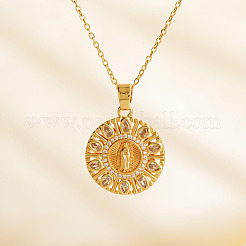 Vintage Brass Pave Cubic Zirconia Hollow Round Religion Virgin Mary Pendant Necklaces for Women&nbsp;EZ3168-1