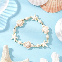 2Pcs Turtle and Starfish Synthetic Turquoise Beads Stretch Bracelets for Men Women&nbsp;BJEW-JE12047
