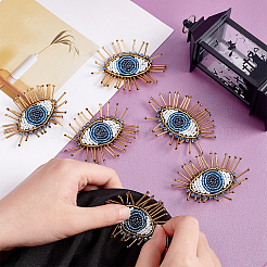 AHADEMAKER 6Pcs Handcrafted Glass Seed Beaded Evil Eye Sew on Patches&nbsp;DIY-GA0003-30