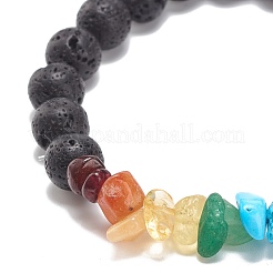 Natural Lava Rock & Gemstone Chips Stretch Bracelet with Alloy Cross&nbsp;BJEW-JB08583-01