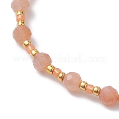 Adjustable Natural Sunstone & Glass Braided Bead Bracelet&nbsp;BJEW-JB10137-03