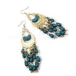 Bohemian Style Alloy Resin Moon with Teardrop Tassel Dangle Earrings&nbsp;FS-WG624F3-03
