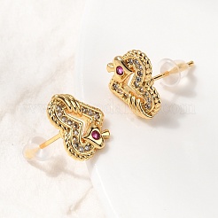 Brass Micro Pave Cubic Zirconia Heart Stud Earrings&nbsp;EJEW-C158-03G