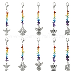 30Pcs 5 Styles Chakra Natural & Synthetic Gemstone Chips & Alloy Angel Pendant Decoration&nbsp;HJEW-YW00067