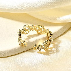 Brass Micro Pave Cubic Zirconia Cuff Rings for Women&nbsp;RJEW-Q008-01G-01