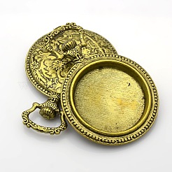 Flat Round Alloy Pendant Cabochon Settings&nbsp;PALLOY-J414B-AB-NF