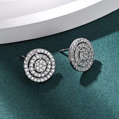 Brass Micro Pave Clear Cubic Zirconia Flat Round Stud Earrings&nbsp;EJEW-H165-05P