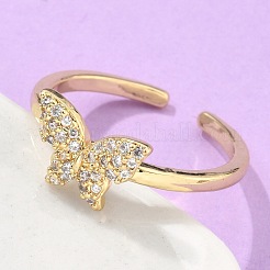 Adjustable Brass Micro Pave Clear Cubic Zirconia Cuff Rings&nbsp;RJEW-G096-42G