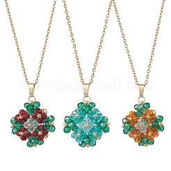 3Pcs 3 Colors Glass Seed Beaded Clover Pendant 304 Stainless Steel Cable Chain Necklaces for Women&nbsp;NJEW-MZ00128