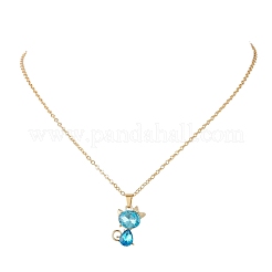 Alloy Glass Cute Cat Pendant Brass Cable Chain Necklaces for Women&nbsp;NJEW-JN06028
