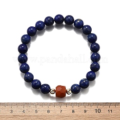 Natural Lapis Lazuli Round Beads & South Red Agate Bead Stretch Bracelets&nbsp;BJEW-Z101-01
