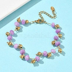 304 Stainless Steel Rondelle Natural Amethyst Beaded Bracelets&nbsp;BJEW-C151-04B