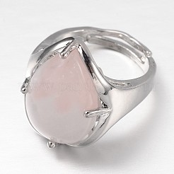 Teardrop Platinum Tone Brass Gemstone Adjustable Wide Band Rings&nbsp;RJEW-L062-02