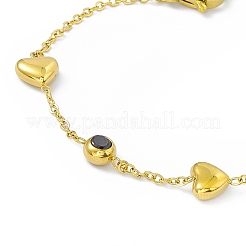 Crystal & Jet Rhinestone with Heart Link Chain Bracelets&nbsp;BJEW-H556-04G