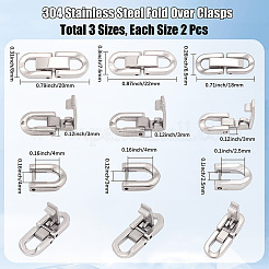 6Pcs 3 Style 304 Stainless Steel Fold Over Clasps&nbsp;STAS-BBC0007-55