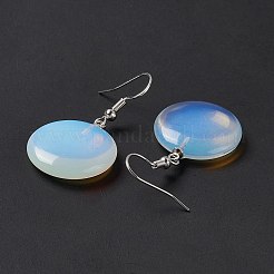 Gemstone Flat Round Dangle Earrings&nbsp;EJEW-D188-03P