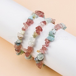 Natural Amazonite & Strawberry Quartz Chip Stretch Bracelets&nbsp;BJEW-JB04490-04