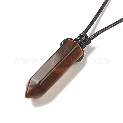 Natural Tiger Eye Bullet Pendant Necklace with Waxed Cords for Women&nbsp;NJEW-M196-02A