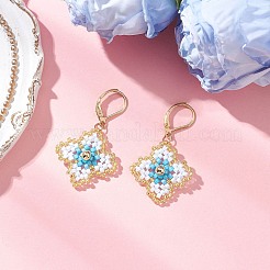 3 Pairs Handmade Glass Seed Beads Flower Leverback Earrings&nbsp;EJEW-MZ00578