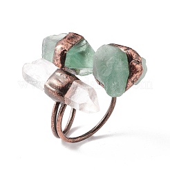 Natural Fluorite & Quartz Crystal Irregular Nugget Open Cuff Ring&nbsp;RJEW-I082-07R-03