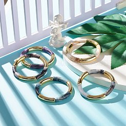 Acrylic Imitation Gemstone Curved Tube Beaded Chunky Stretch Bracelet for Women&nbsp;BJEW-JB07634