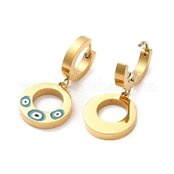 Ion Plating(IP) 304 Stainless Steel Enamel Donut with Evil Eye Dangle Hoop Earrings for Women&nbsp;STAS-D089-16G