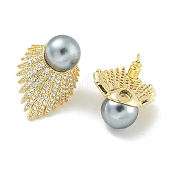 Rack Plating Fan Brass Micro Pave Clear Cubic Zirconia Stud Earrings&nbsp;EJEW-H014-10G