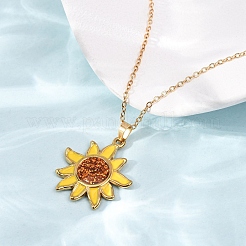 304 Stainless Steel Enamel Yellow Sunflower Pendant Cable Chain Necklaces for Women&nbsp;NJEW-Z119-01G