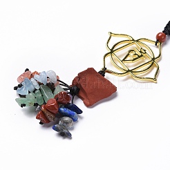 Natural Raw Red Jasper & Mixed Stone Chips Tassel Pendant Decorations&nbsp;HJEW-P014-01G-05