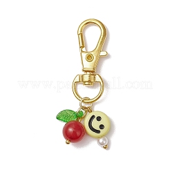 6Pcs Smiling Face Acrylic & Natural Lemon Jade & Quartz & Amethyst & Rose Quartz & Quartz Crystal & Dyed Malaysia Jade Pendant Decorations&nbsp;HJEW-JM03151