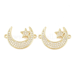 Brass Micro Pave Clear Cubic Zirconia Moon Star Links Connector Charms&nbsp;KK-C170-20G