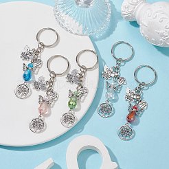 Glass Angel & Alloy Tree of Life Pendant Keychains&nbsp;KEYC-JKC00652