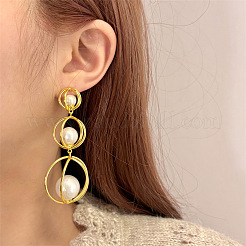 Alloy & Imitation Pearl Stud Dangle Earrings&nbsp;WG7B6BF-01