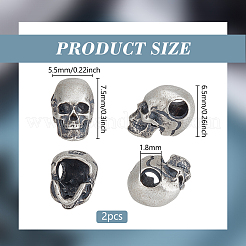 2Pcs 925 Sterling Silver Skull Beads&nbsp;FIND-BC0014-28B