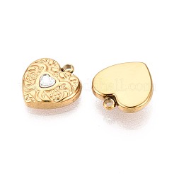 304 Stainless Steel Crystal Rhinestone Heart Charms&nbsp;STAS-T071-17G