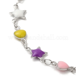 304 Stainless Steel Star & Heart Link Chain Necklace&nbsp;NJEW-H018-01P
